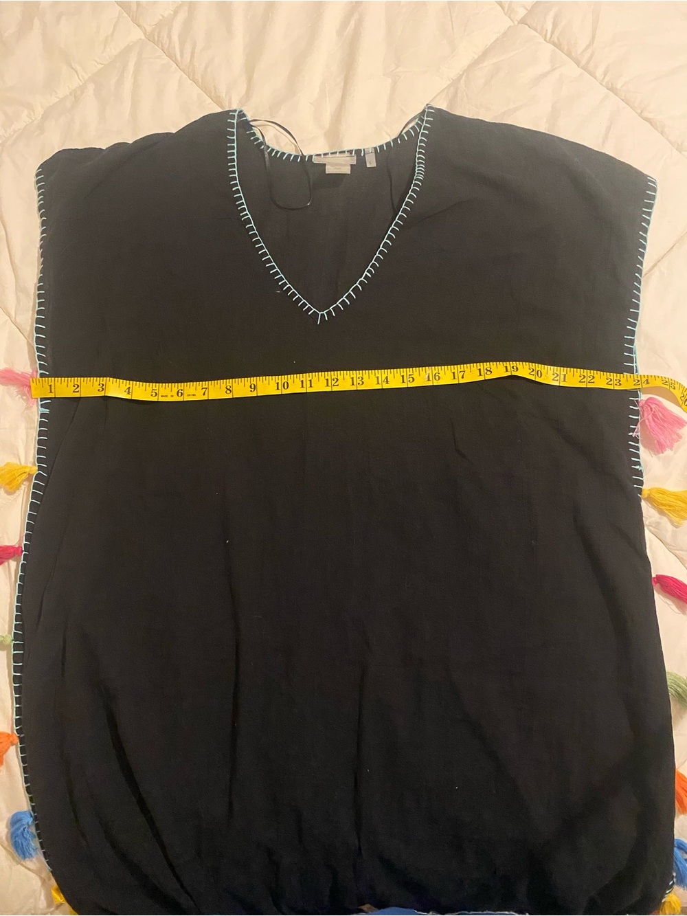 Bleu Rod Beattie Black Caftan with Light Blue Trim - Picture 5 of 6